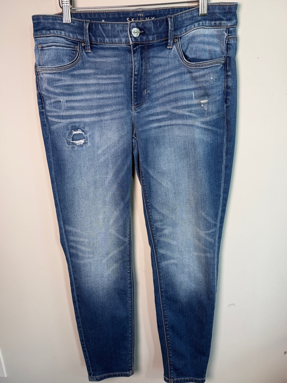 White House Black Market Destructed Skinny Ankle Jeans Dark Wash Sz 8